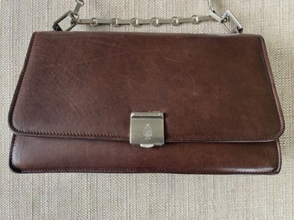 Vintage Mark Cross Italy Brown Leather Shoulder Bag Chain Strap Flap Purse